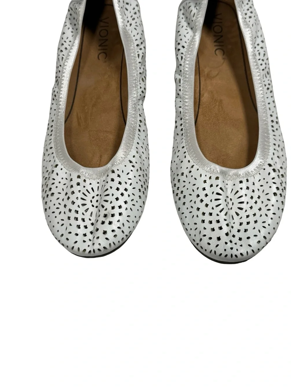 Vionic Robyn White Leather Perforated Ballet Flats Womens Sz 9 Orthotic Shoes - Picture 9 of 11